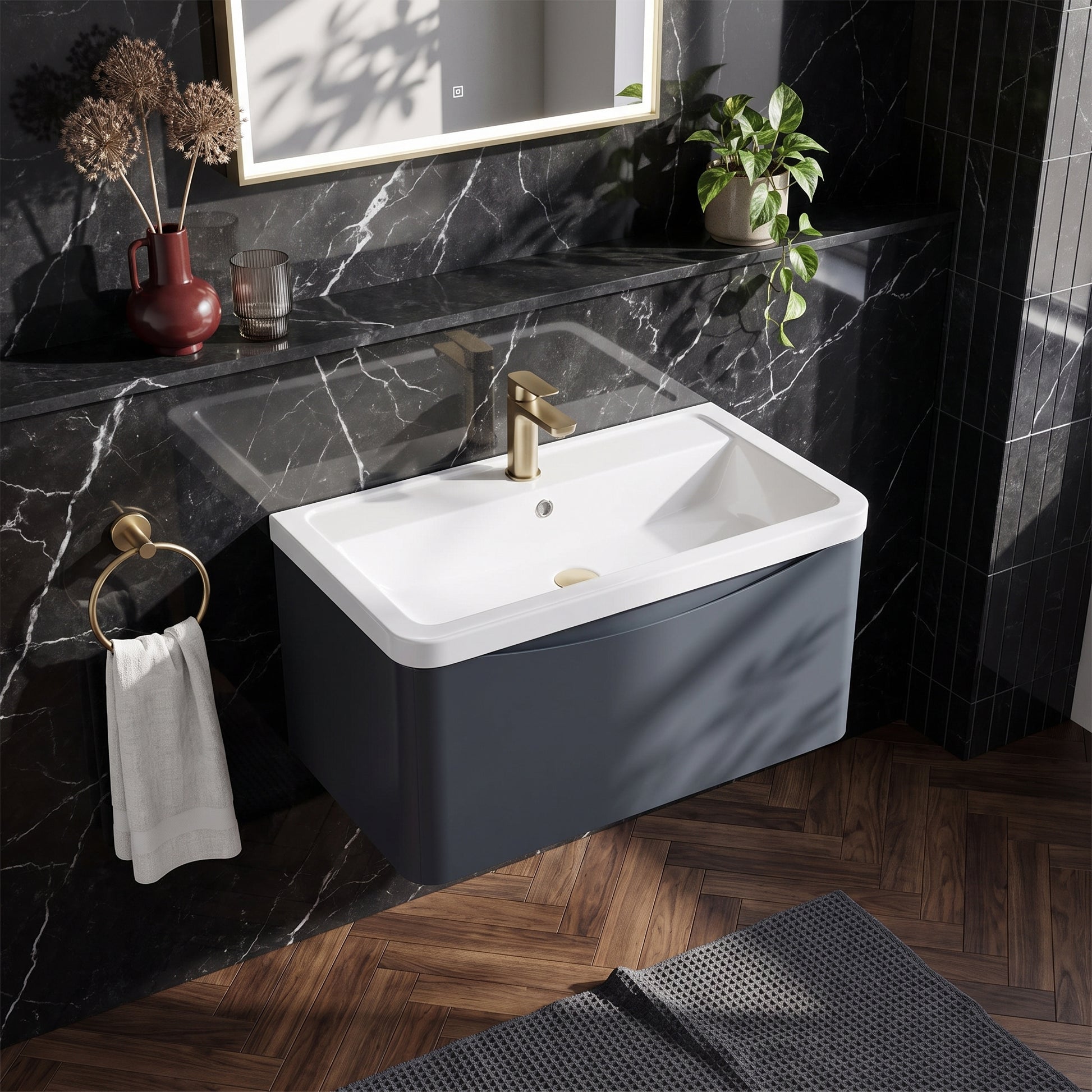 Fairford Eclipse 800mm 1 Drawer Satin Anthracite Wall Hung Vanity Unit