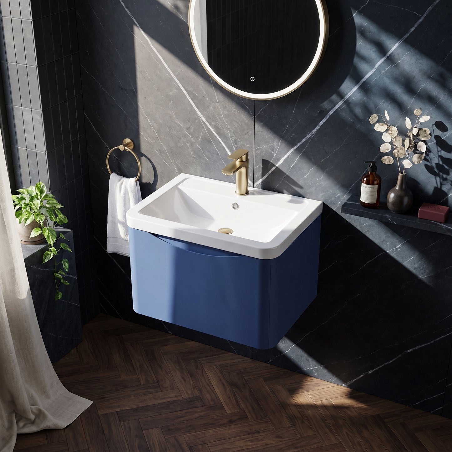 Fairford Eclipse 600mm 1 Drawer Satin Blue Wall Hung Vanity Unit