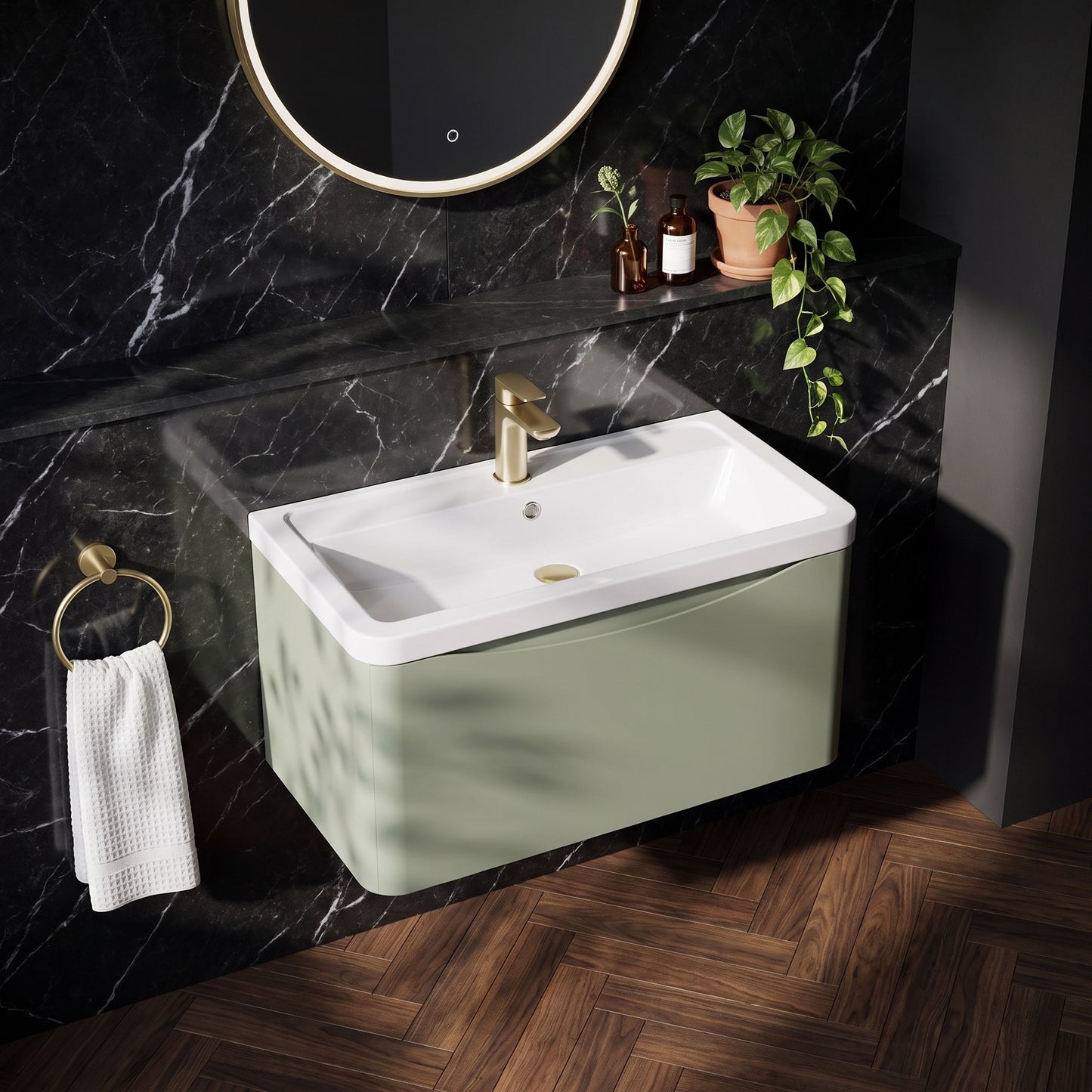 Fairford Eclipse 800mm 1 Drawer Satin Green Wall Hung Vanity Unit