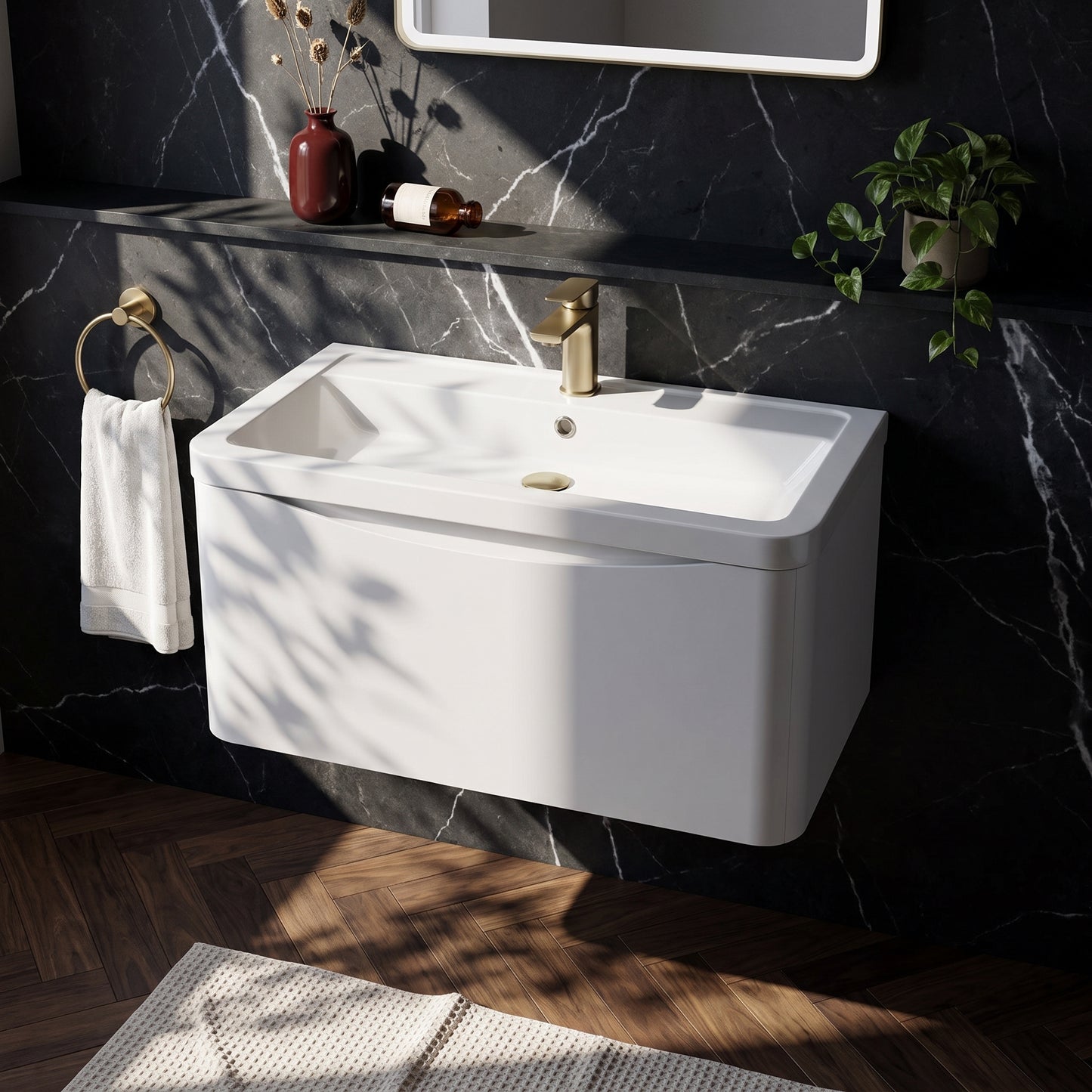 Fairford Eclipse 800mm 1 Drawer Satin White Wall Hung Vanity Unit