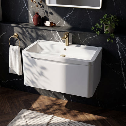 Fairford Eclipse 800mm 1 Drawer Satin White Wall Hung Vanity Unit