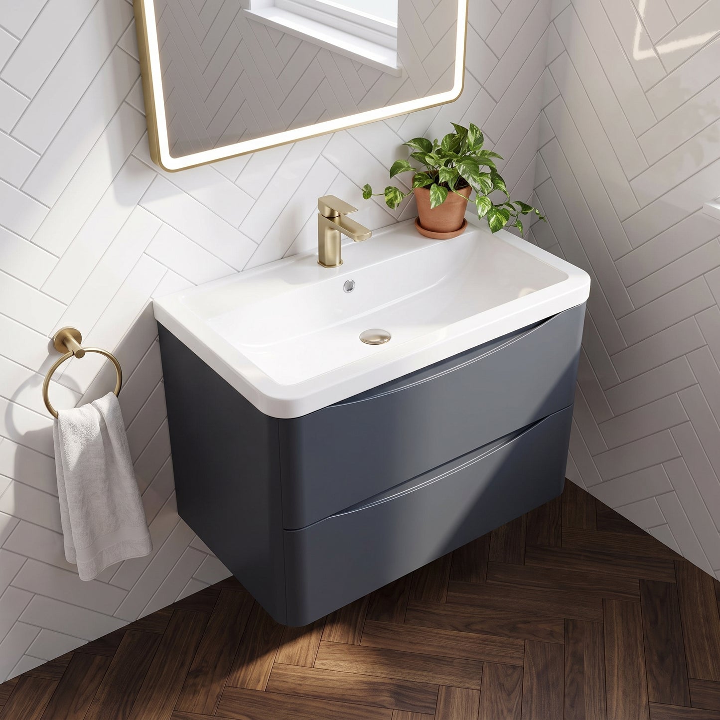 Fairford Eclipse 800mm 2 Drawer Satin Anthracite Wall Hung Vanity Unit