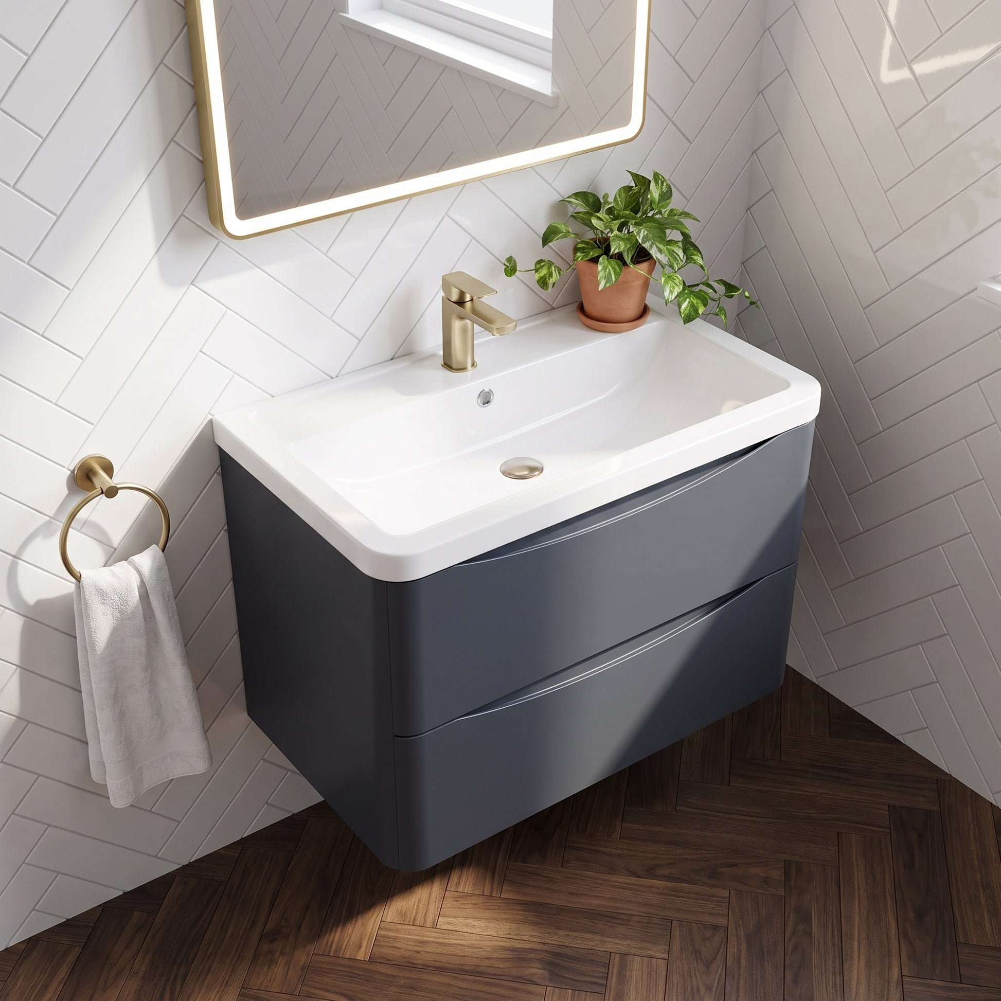 Fairford Eclipse 800mm 2 Drawer Satin Anthracite Wall Hung Vanity Unit