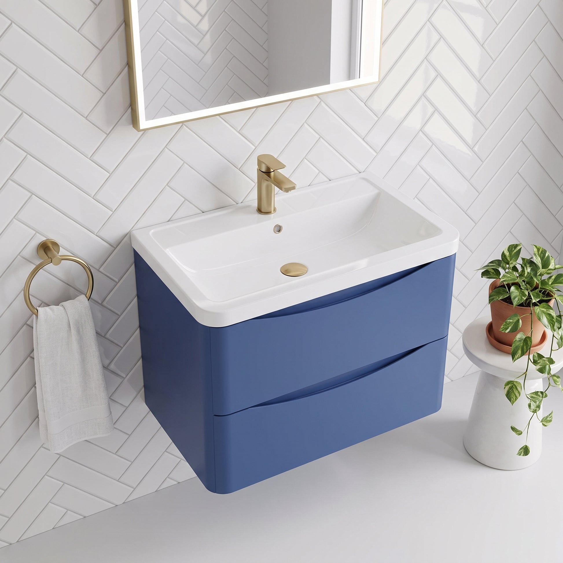 Fairford Eclipse 800mm 2 Drawer Satin Blue Wall Hung Vanity Unit