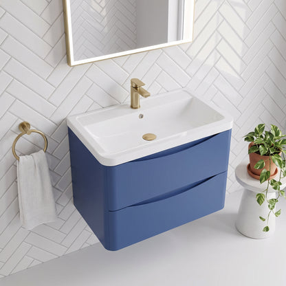 Fairford Eclipse 800mm 2 Drawer Satin Blue Wall Hung Vanity Unit