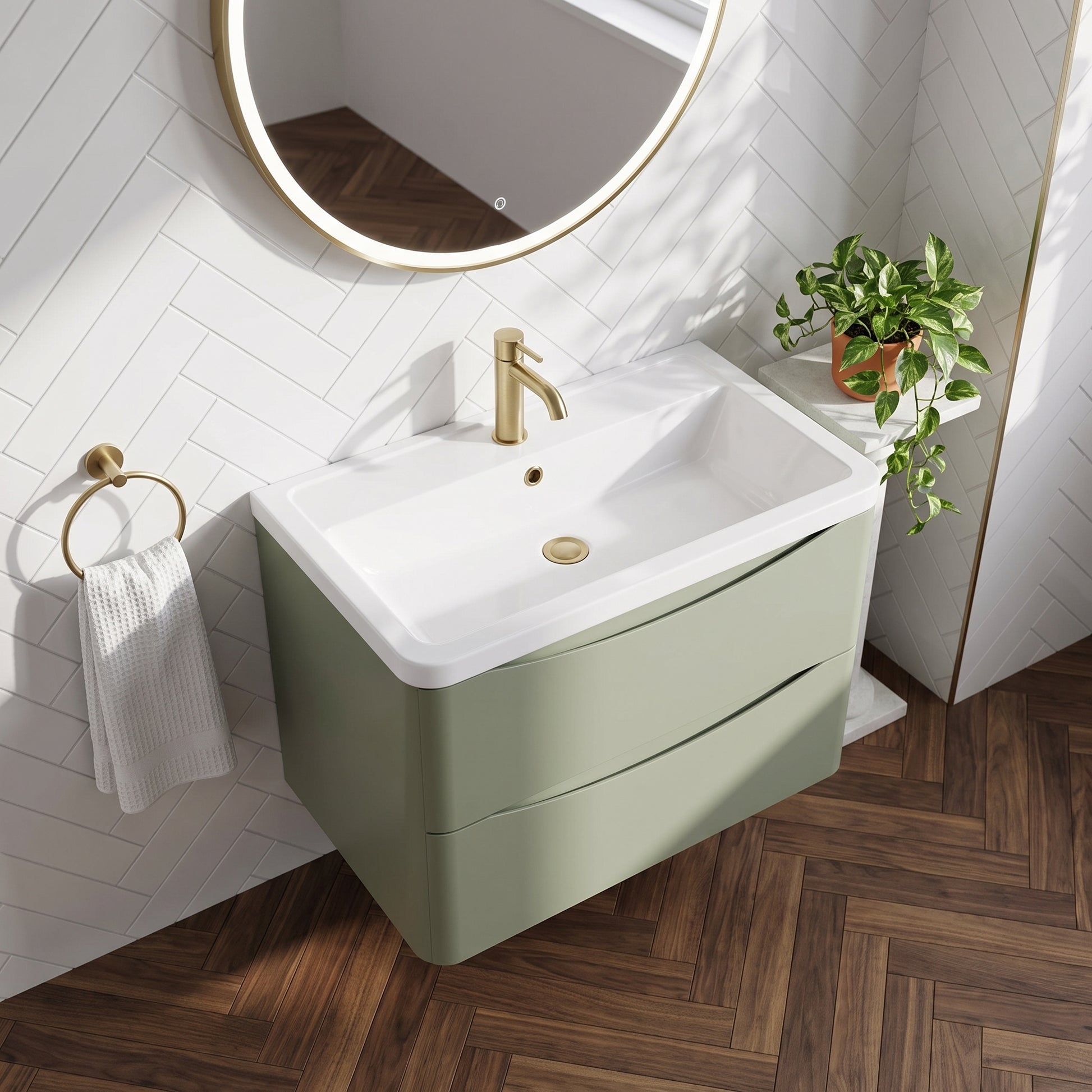 Fairford Eclipse 800mm 2 Drawer Satin Green Wall Hung Vanity Unit