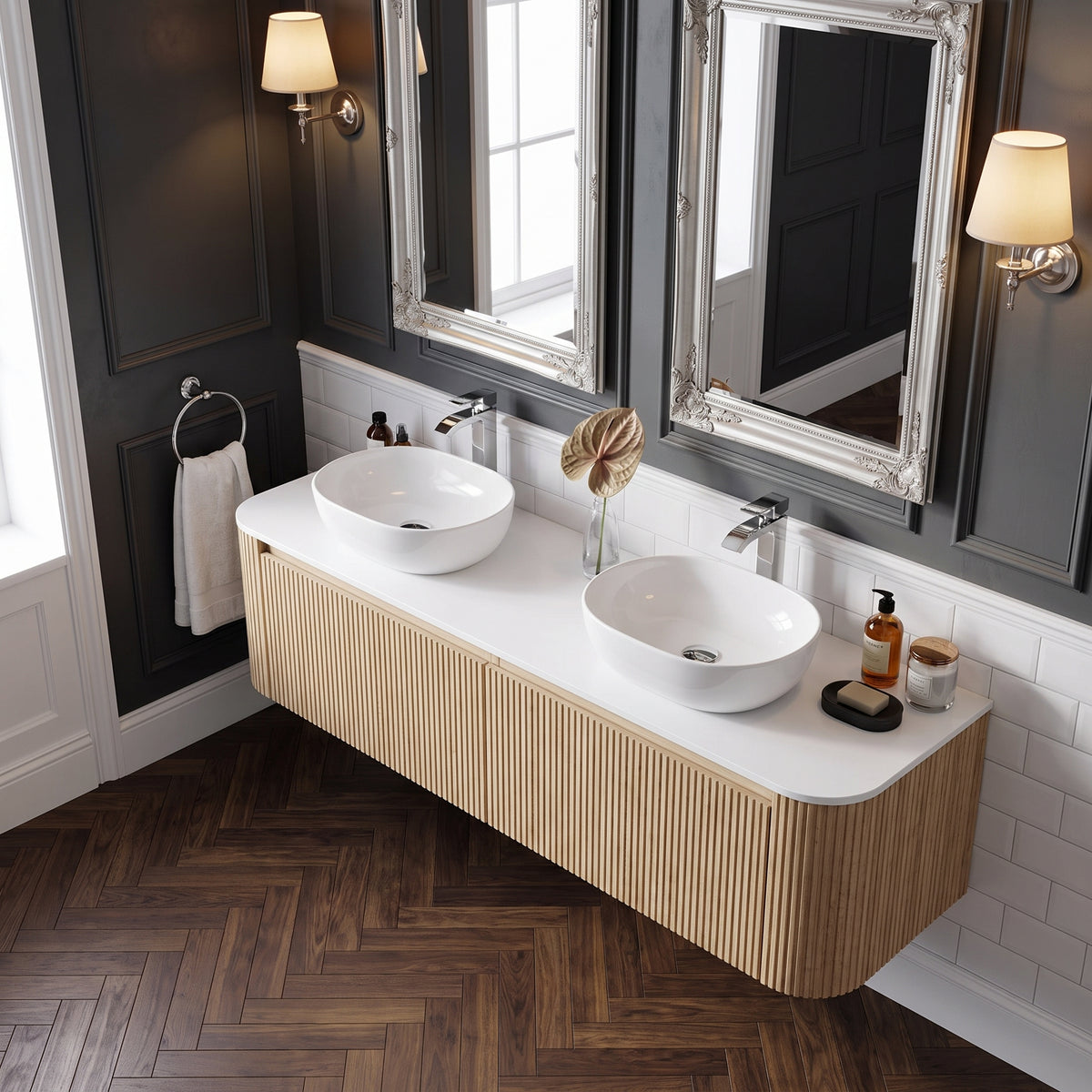 Fairford Sophia Country Oak 1470mm Double Vanity Unit & Worktop