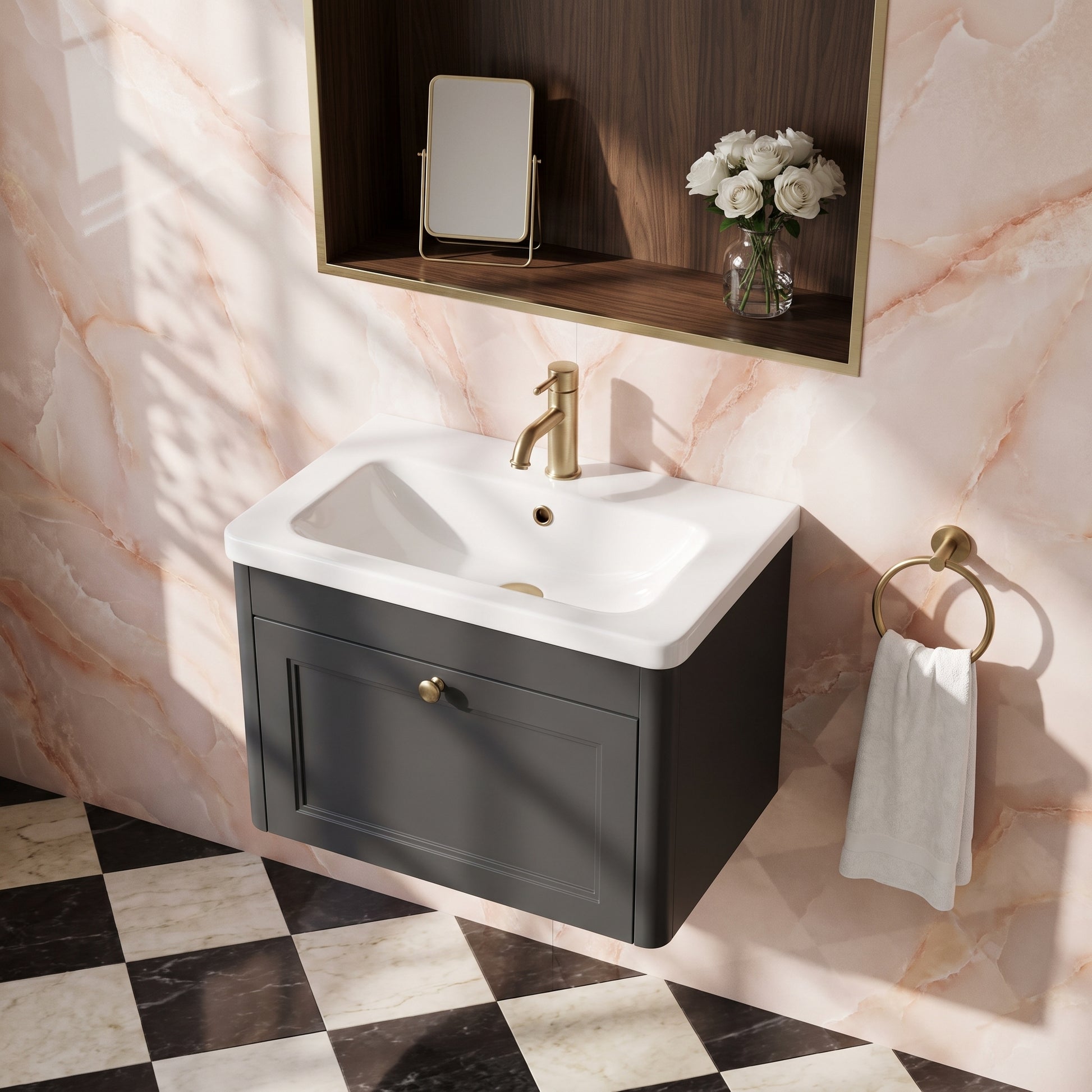 Fairford Laurel 600mm Floor Standing Satin Anthracite Vanity Unit - 1 Tap Hole