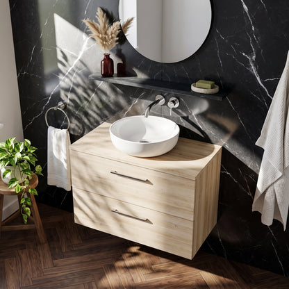 Fairford Aspri Bleached Oak 800mm 2 Drawer Wall Hung Vanity Unit with Worktop