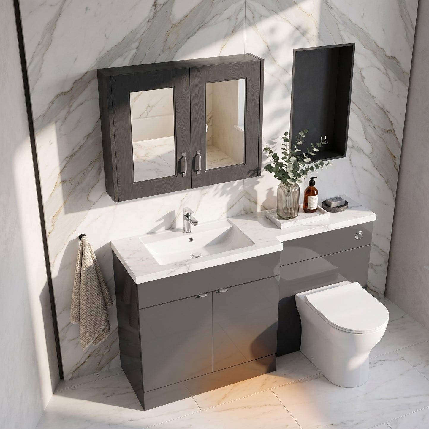 Double Door Mirror Unit Dark Grey