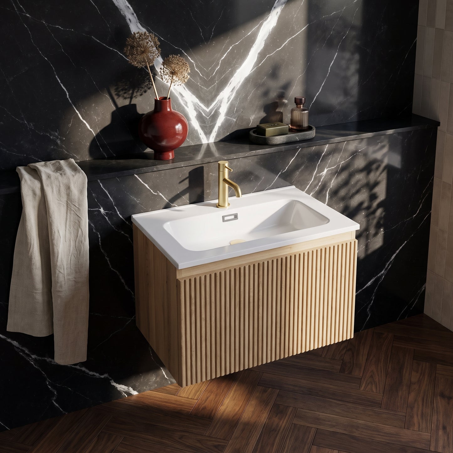 Fairford Sophia Country Oak 600mm Wall Hung Vanity Unit with Basin