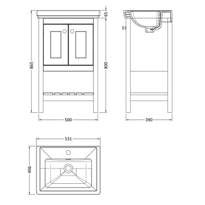 Fairford Juliette 500mm Pure White 1 Tap Hole Floorstanding Vanity Unit