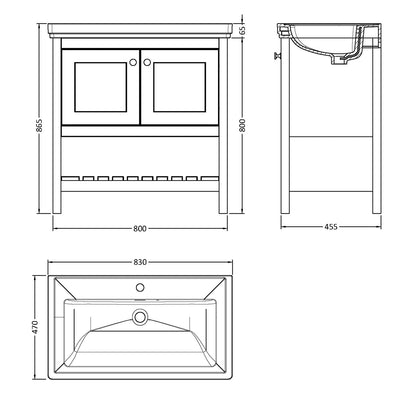 Fairford Juliette 800mm Pure White 1 Tap Hole Floorstanding Vanity Unit