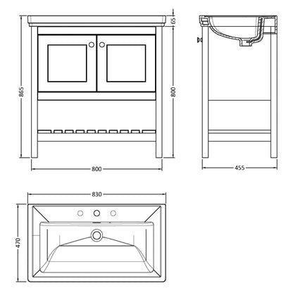 Fairford Juliette 800mm Pure White 3 Tap Hole Floorstanding Vanity Unit