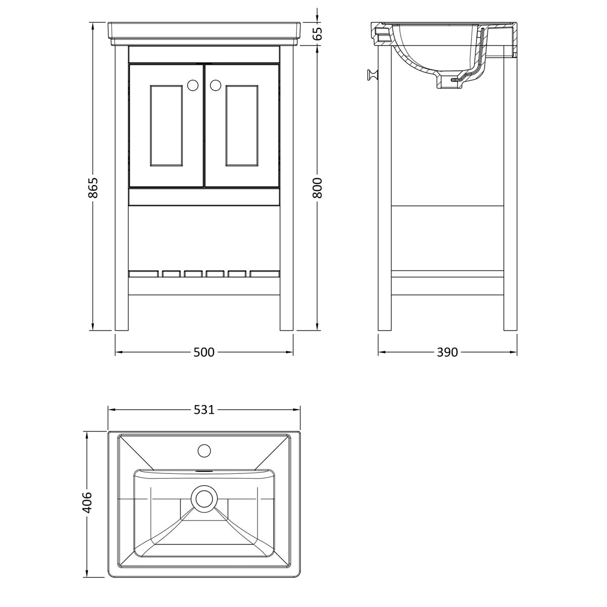 Fairford Juliette 500mm Cool Grey 1 Tap Hole Floorstanding Vanity Unit