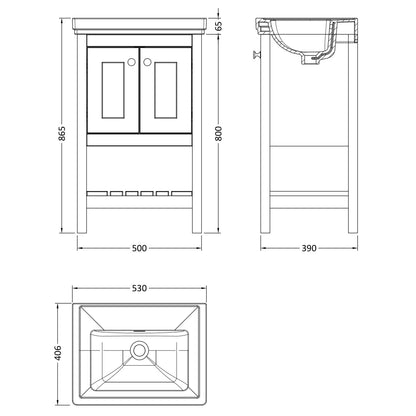 Fairford Juliette 500mm Cool Grey 0 Tap Hole Floorstanding Vanity Unit