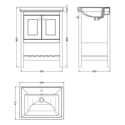 Fairford Juliette 600mm Cool Grey 1 Tap Hole Floorstanding Vanity Unit