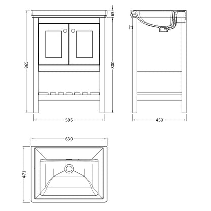 Fairford Juliette 600mm Cool Grey 0 Tap Hole Floorstanding Vanity Unit