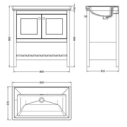 Fairford Juliette 800mm Cool Grey 0 Tap Hole Floorstanding Vanity Unit
