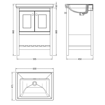 Fairford Juliette 600mm Indigo Blue 0 Tap Hole Floorstanding Vanity Unit