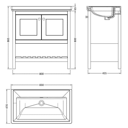 Fairford Juliette 800mm Fern Green 0 Tap Hole Floorstanding Vanity Unit
