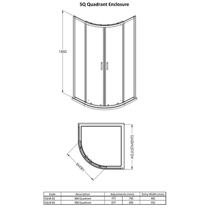 Fairford 6mm, 900x900mm Brushed Brass Quadrant Shower Enclosure