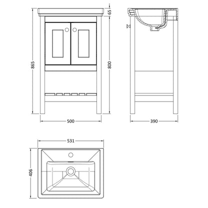 Fairford Juliette 500mm Indigo Blue 1 Tap Hole Floorstanding Vanity Unit