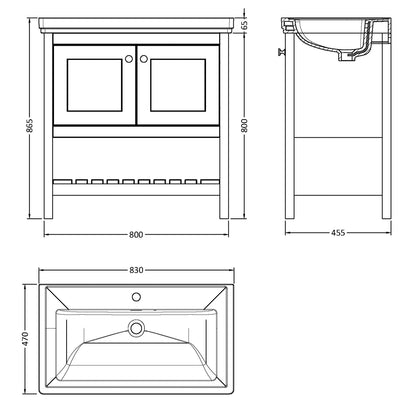 Fairford Juliette 800mm Fern Green 1 Tap Hole Floorstanding Vanity Unit