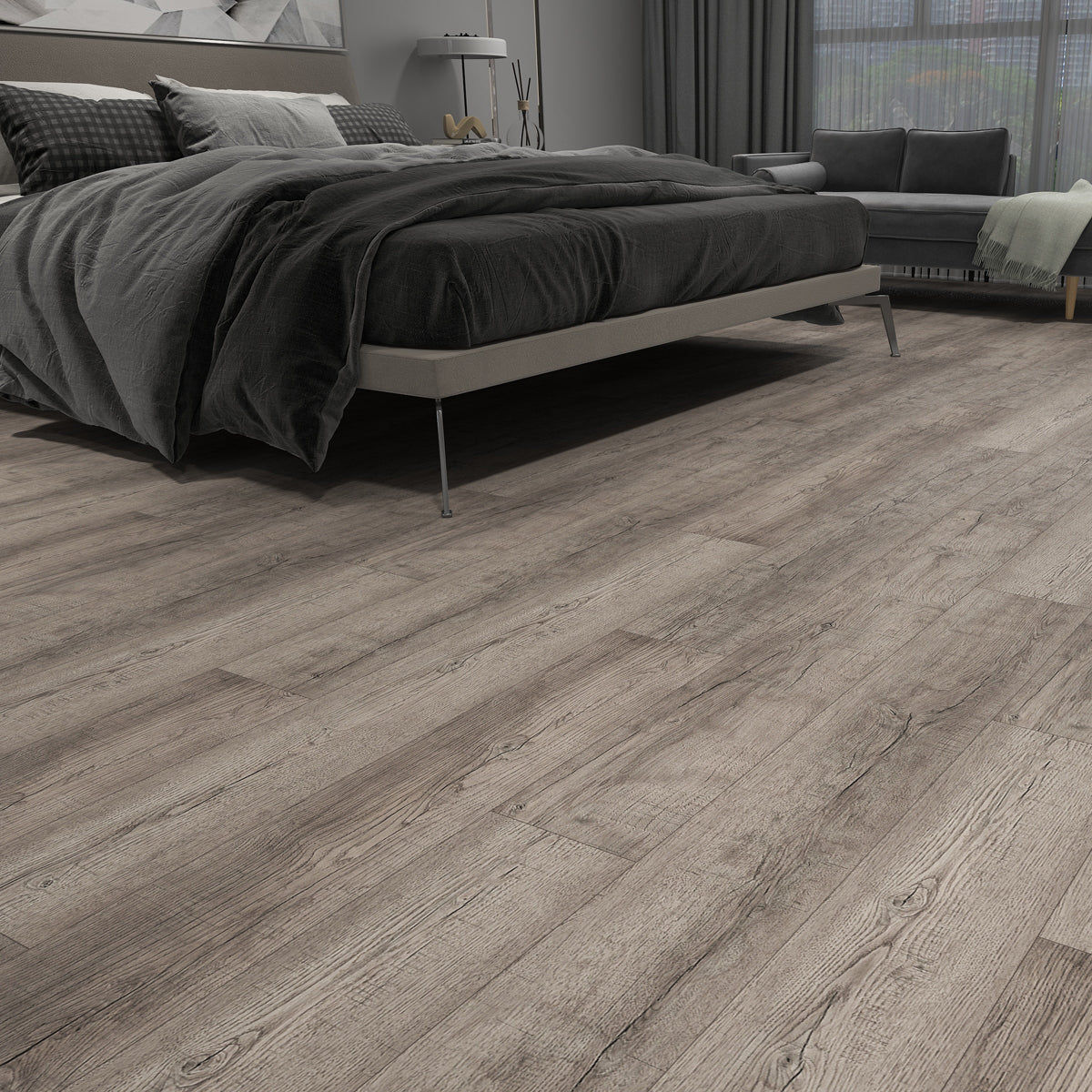 Rivato Grey Oak 1220 x 183mm Solidcore Waterproof Click Flooring Planks (Pack of 8) - 1.79m Per Pack