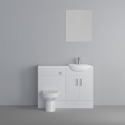 Dezine Clyde Gloss White 1000mm Pack, Vanity, WC and Mirror Unit. White worktop. Chrome Fittings