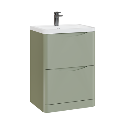 Fairford Eclipse 600mm 2 Drawer Satin Green Floor Standing Vanity Unit