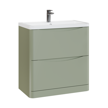 Fairford Eclipse 800mm 2 Drawer Satin Green Floor Standing Vanity Unit