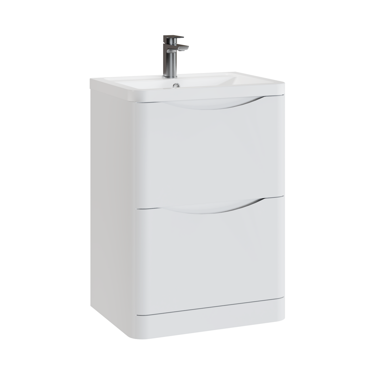 Fairford Eclipse 600mm 2 Drawer Satin White Floor Standing Vanity Unit