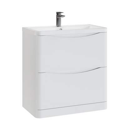 Fairford Eclipse 800mm 2 Drawer Satin White Floor Standing Vanity Unit