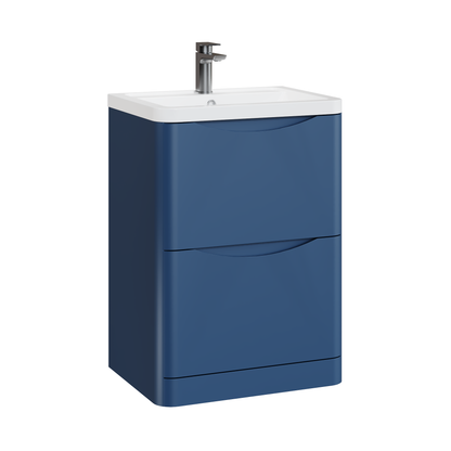 Fairford Eclipse 600mm 2 Drawer Satin Blue Floor Standing Vanity Unit