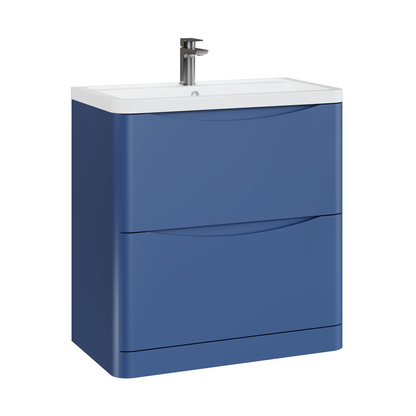 Fairford Eclipse 800mm 2 Drawer Satin Blue Floor Standing Vanity Unit