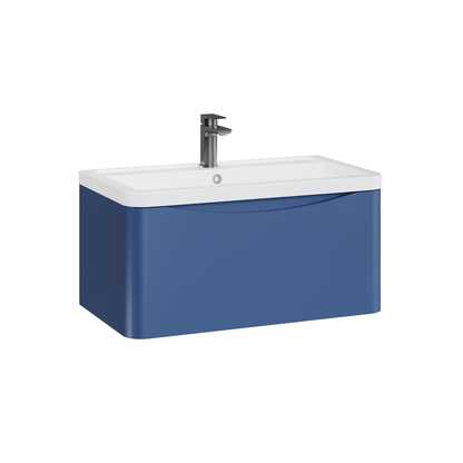 Fairford Eclipse 800mm 1 Drawer Satin Blue Wall Hung Vanity Unit