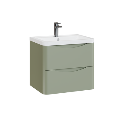 Fairford Eclipse 600mm 2 Drawer Satin Green Wall Hung Vanity Unit