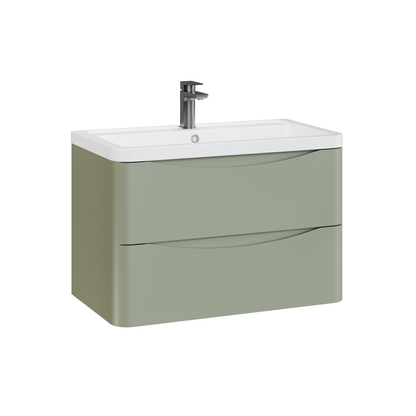 Fairford Eclipse 800mm 2 Drawer Satin Green Wall Hung Vanity Unit