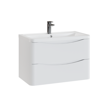 Fairford Eclipse 800mm 2 Drawer Satin White Wall Hung Vanity Unit