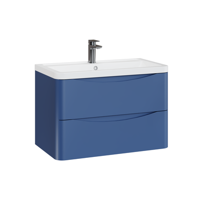 Fairford Eclipse 800mm 2 Drawer Satin Blue Wall Hung Vanity Unit