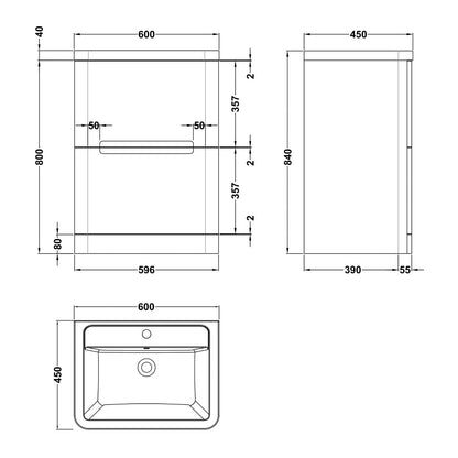 Fairford Rox 600mm Satin Blue Floorstanding Vanity Unit
