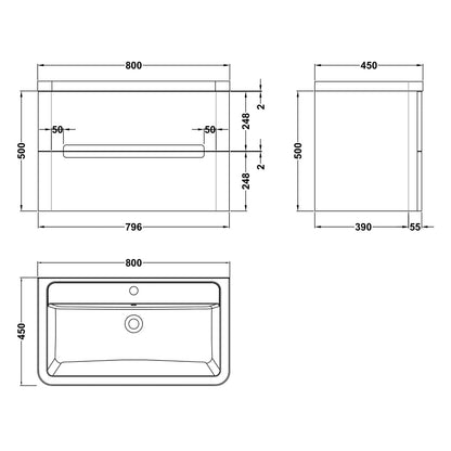 Fairford Rox 800mm Satin White Wall Hung Vanity Unit
