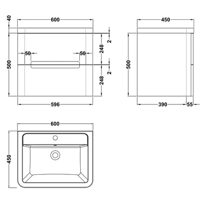Fairford Rox 600mm Satin Grey Wall Hung Vanity Unit