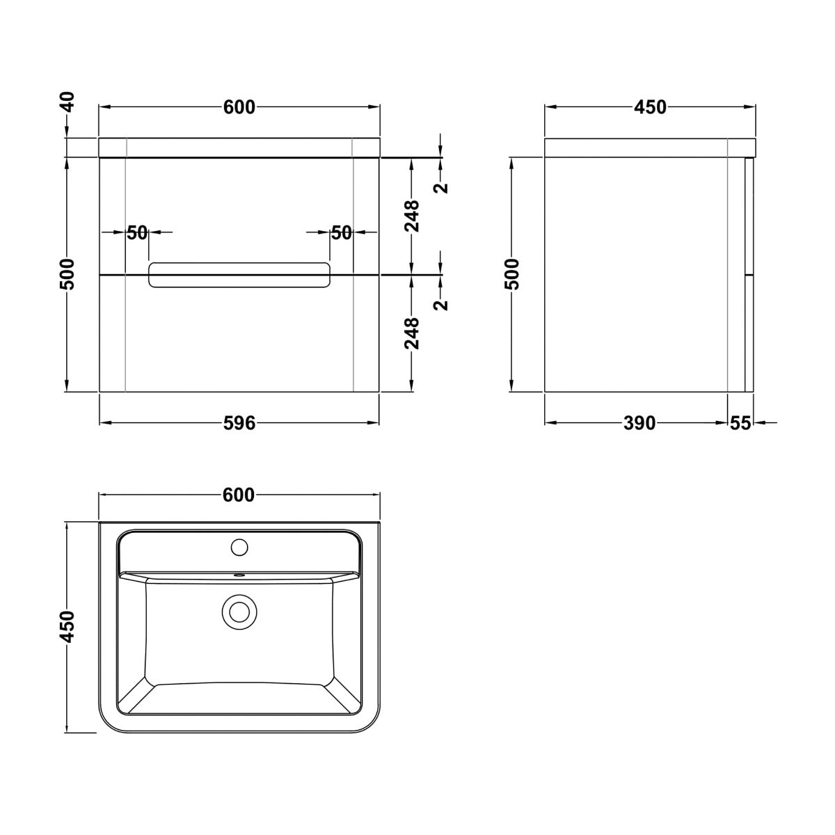 Fairford Rox 600mm Satin Blue Wall Hung Vanity Unit