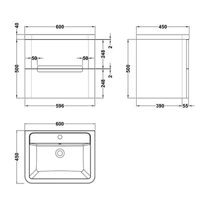 Fairford Rox 600mm Satin Blue Wall Hung Vanity Unit
