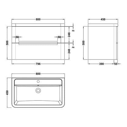 Fairford Rox 800mm Satin Blue Wall Hung Vanity Unit
