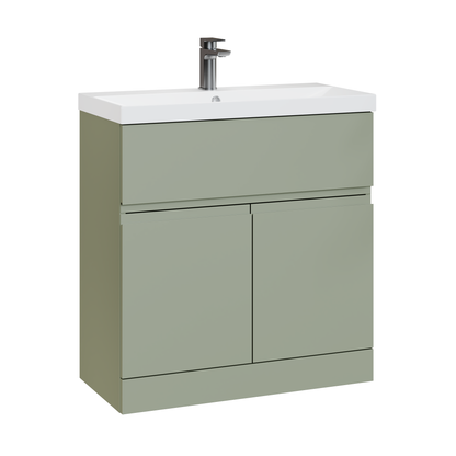 Fairford Finesse Satin Green 800mm 2 Door Floorstanding Vanity Unit with Top Drawer