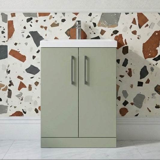 Fairford Aspri 2 600mm Satin Green Floor Standing Vanity Unit