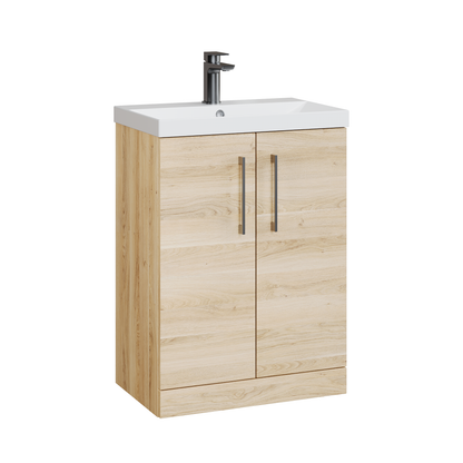 Fairford Aspri Bleached Oak 600mm 2 Door Floorstanding Vanity Unit